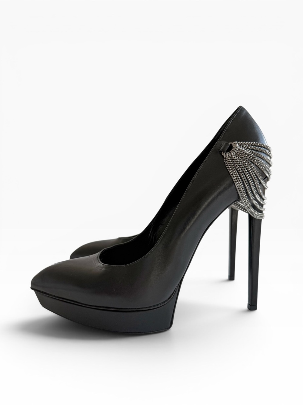 Saint Laurent Janis Chain Pumps Pointed Toe Platform Stiletto Heels Sz 40 YSL - Picture 4 of 12